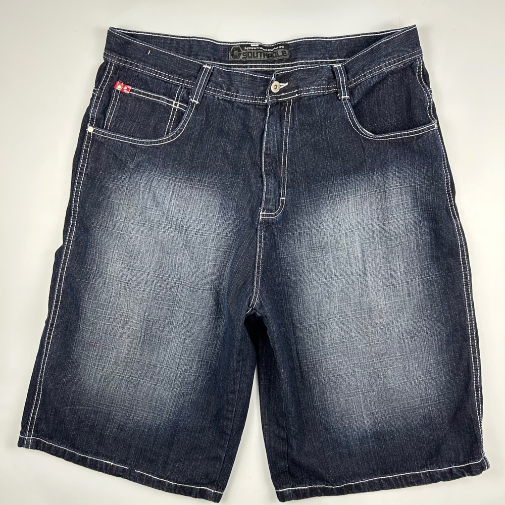 Southpole Mens Baggy Denim Shorts Dark Wash Contrast Stitch Y2K Size 39